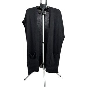 Kinross Cashmere Black Open Front Sleeveless Cardigan Vest Longline Pockets L